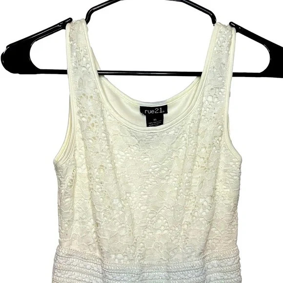 RUE21 Cream Lace Tank High-Low Dress with Pink and Blue Floral Pattern on Skirt - Picture 3 of 4